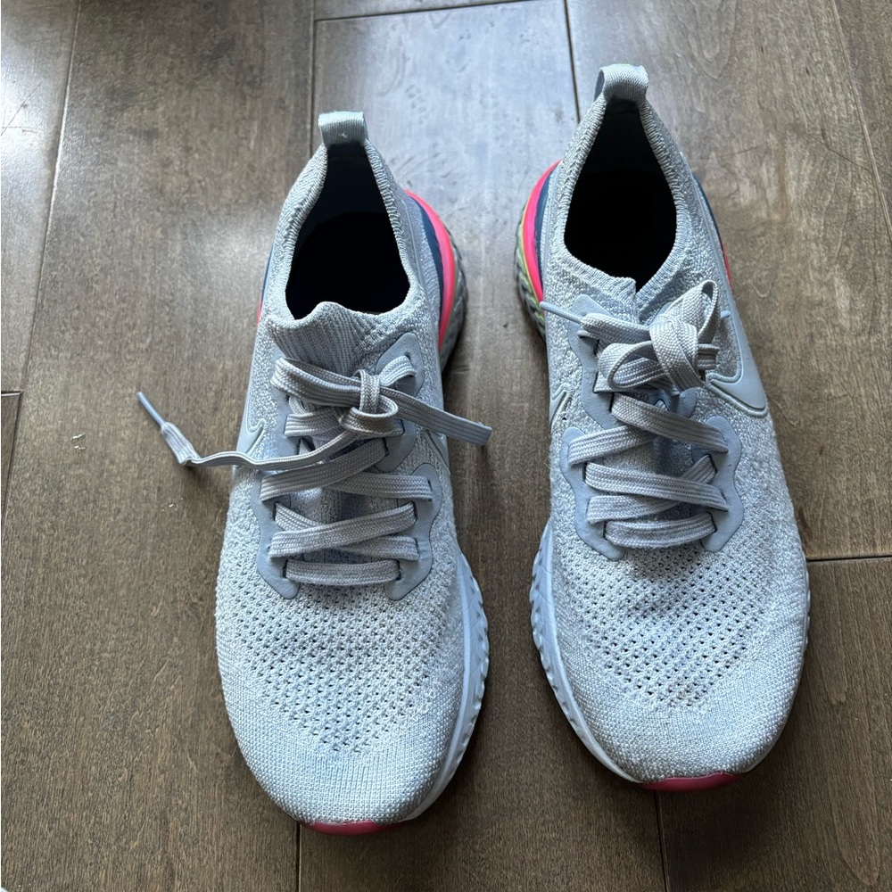 Nike Light Gray and Pink Running Shoes